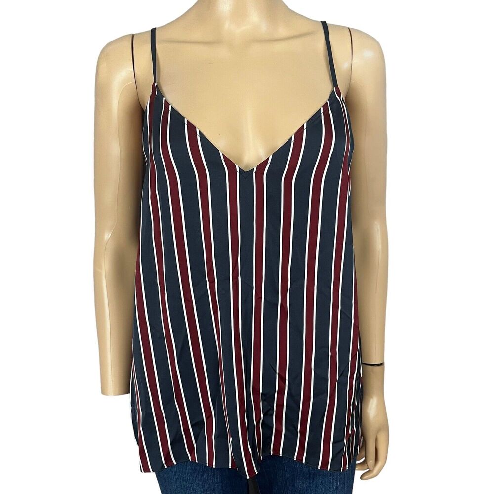 Frame Striped Camisole Tank Top Satin V Neck - Picture 1 of 6